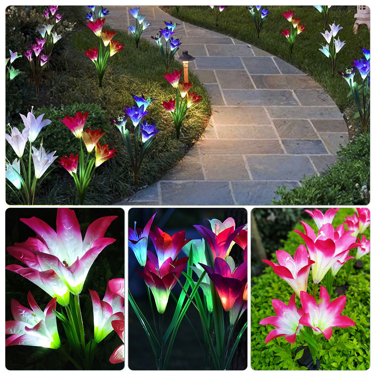 Solar Lily Flower Lights Color Changing Waterproof Garden Decor