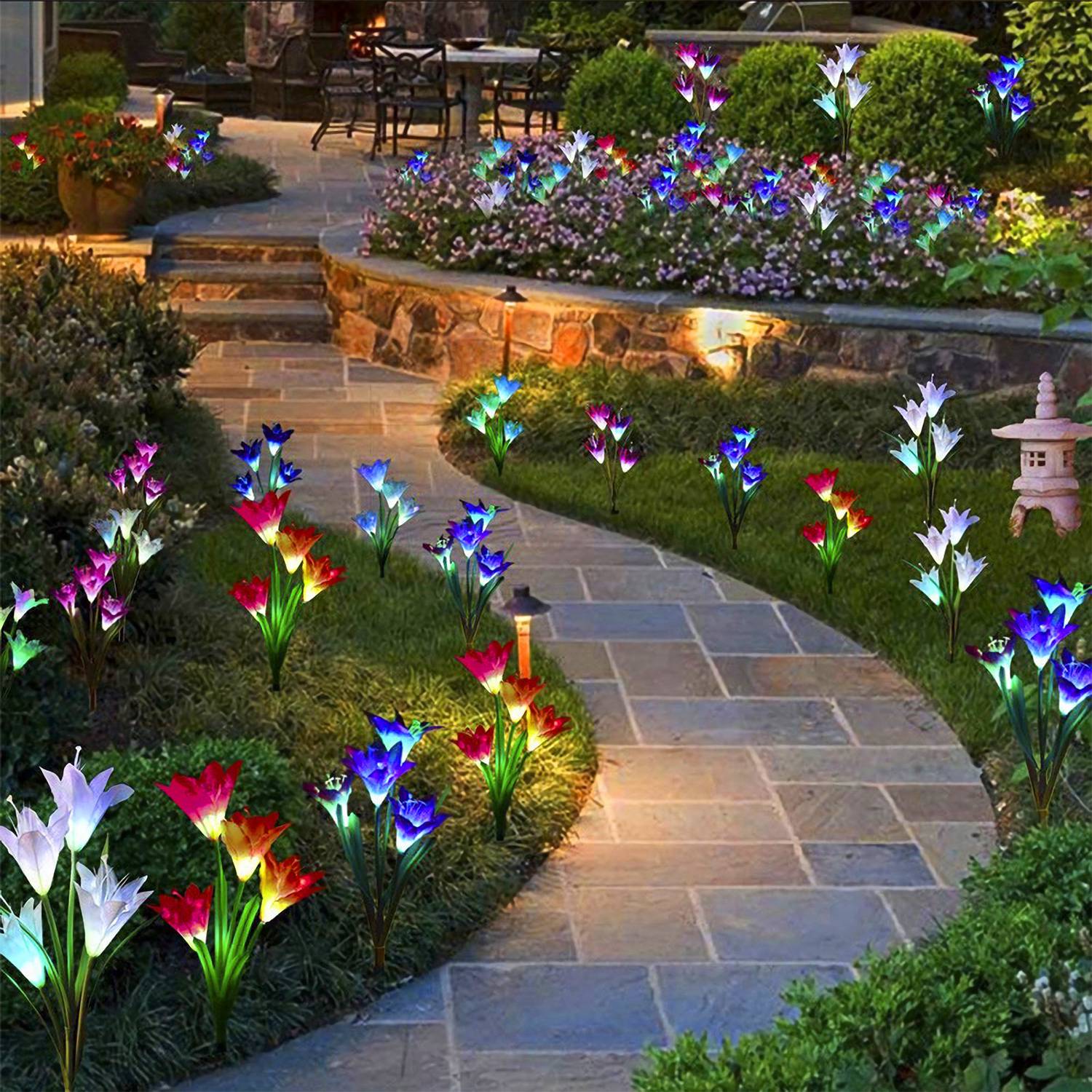 Solar Lily Flower Lights Color Changing Waterproof Garden Decor