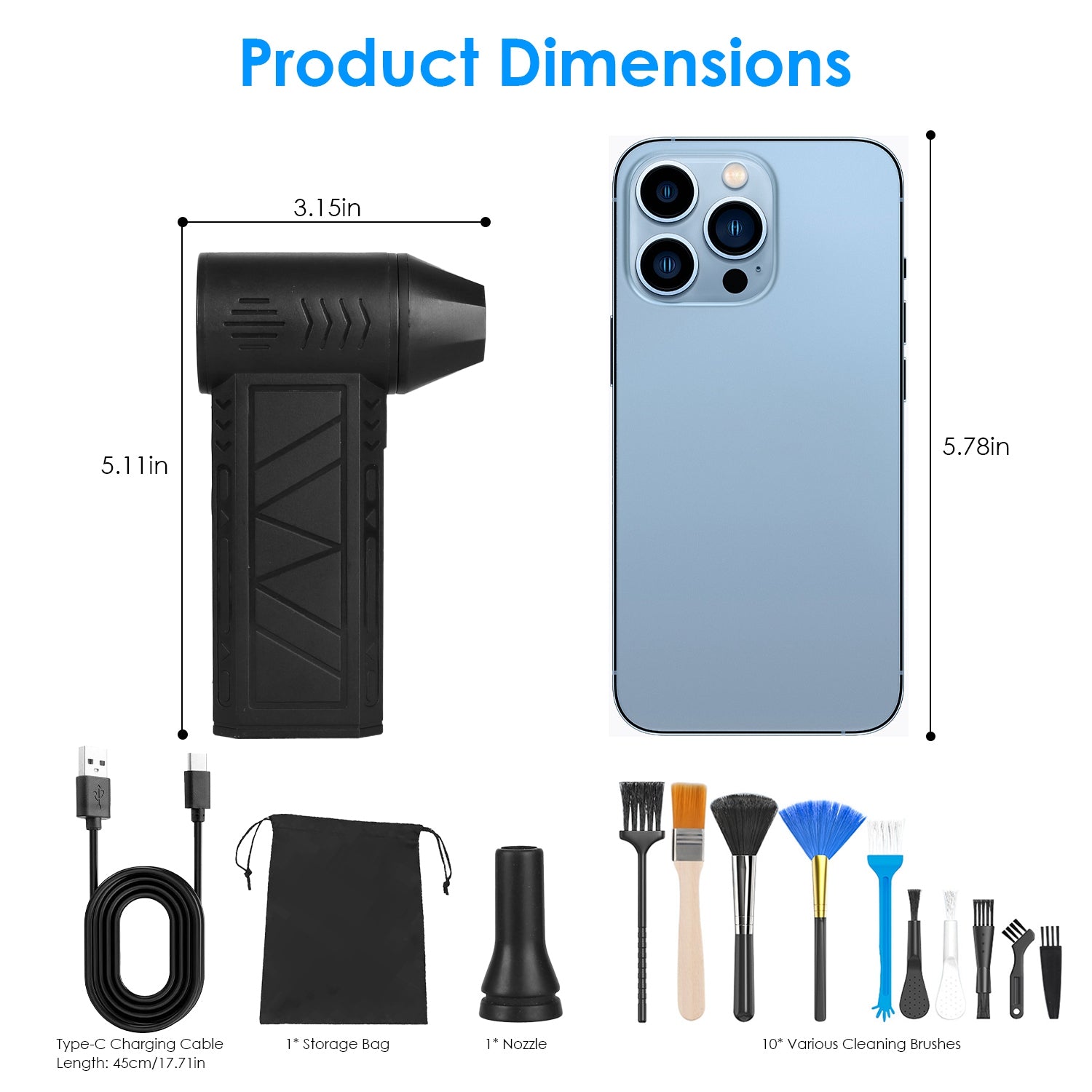 Compressed Air Duster 150000RPM Rechargeable Cordless Blower