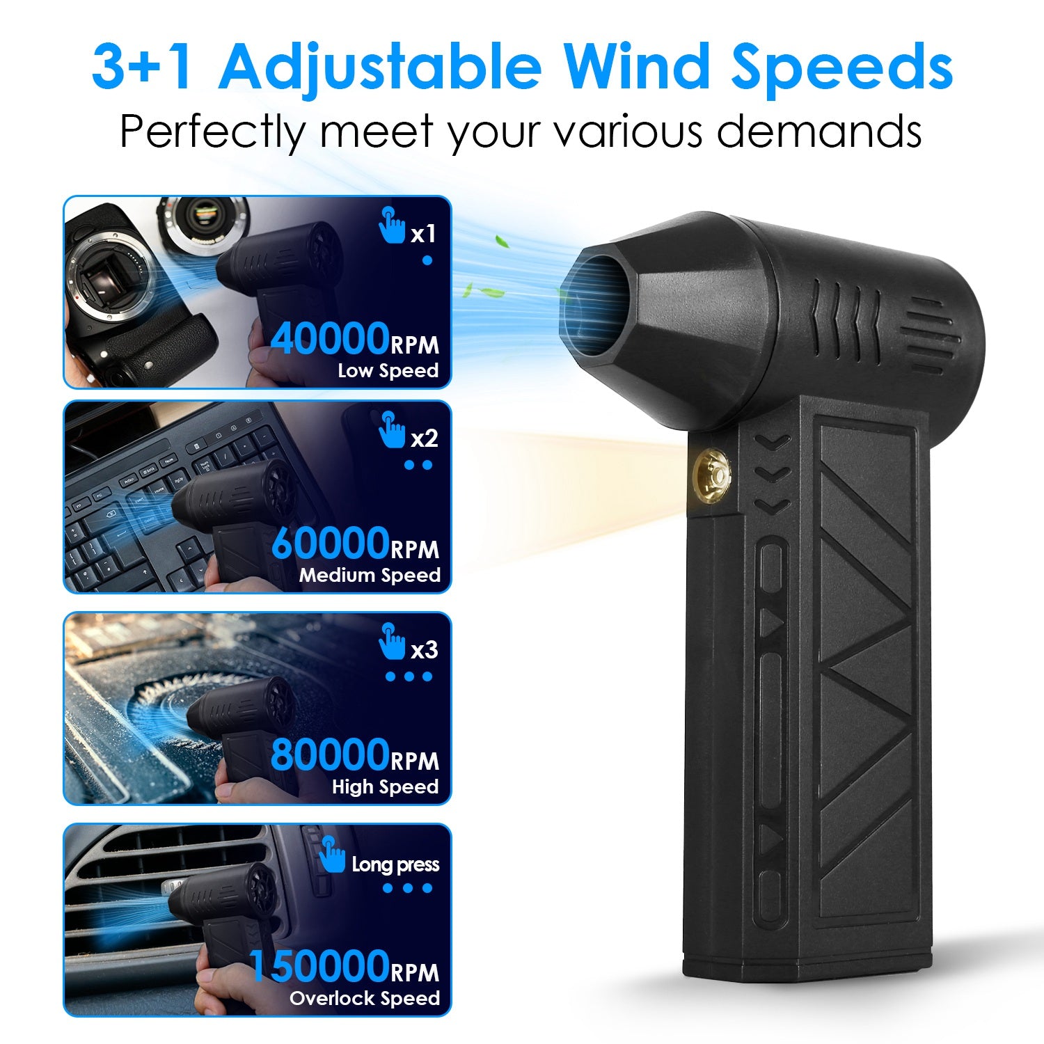 Compressed Air Duster 150000RPM Rechargeable Cordless Blower
