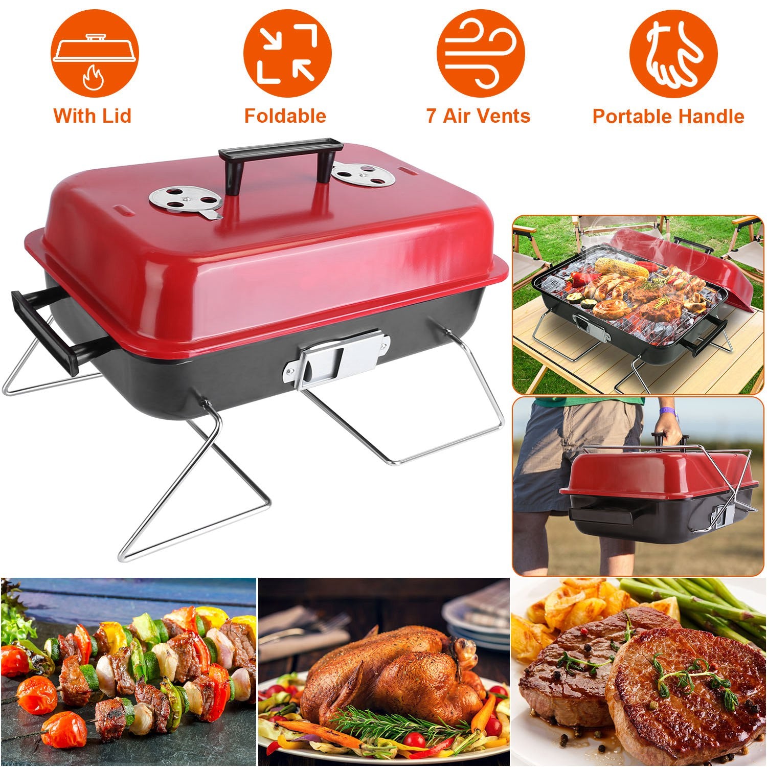 Portable Charcoal Grill for Outdoor BBQ Cooking