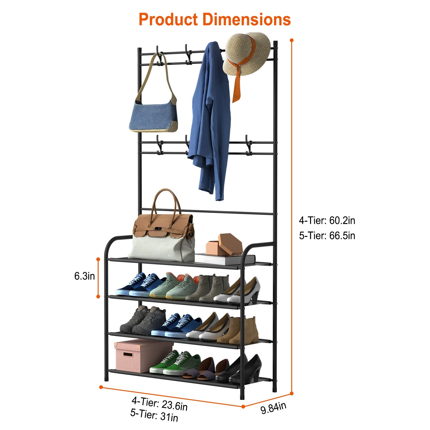 All-in-One Hall Tree Coat Rack with 5-Tier Shoe Storage Shelf