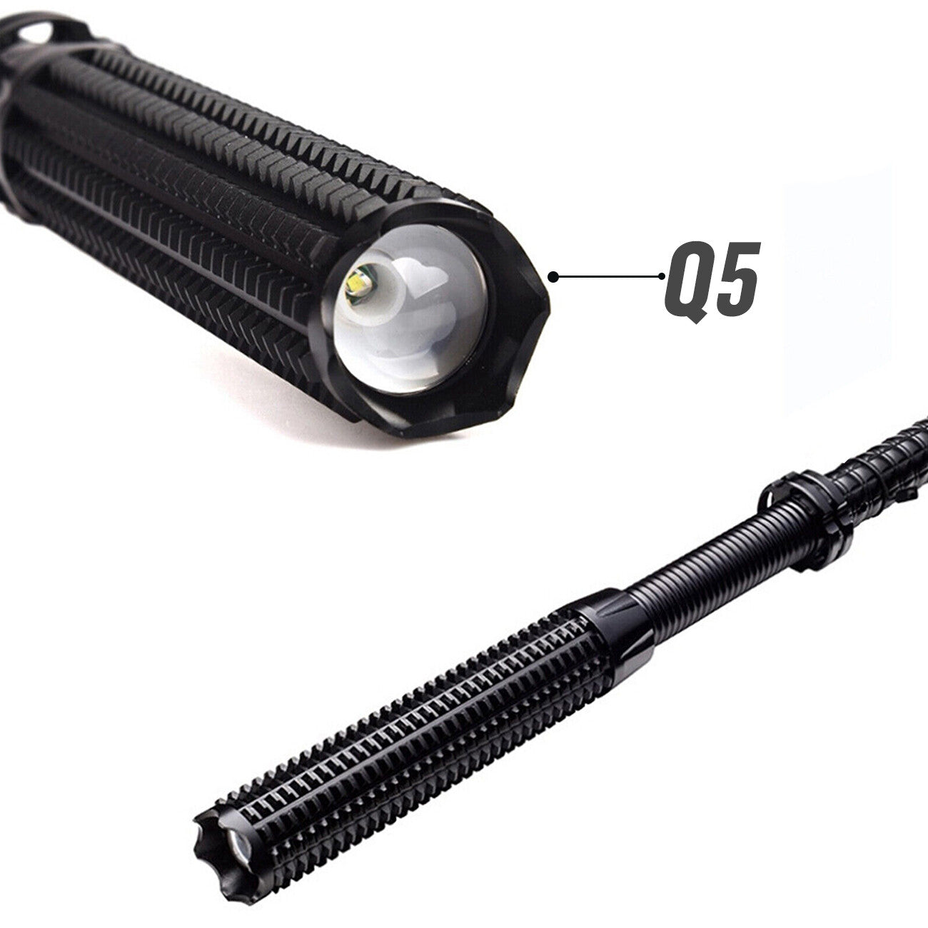 Heavy Duty Zoom Flashlight Emergency Hammer Rechargeable Torch