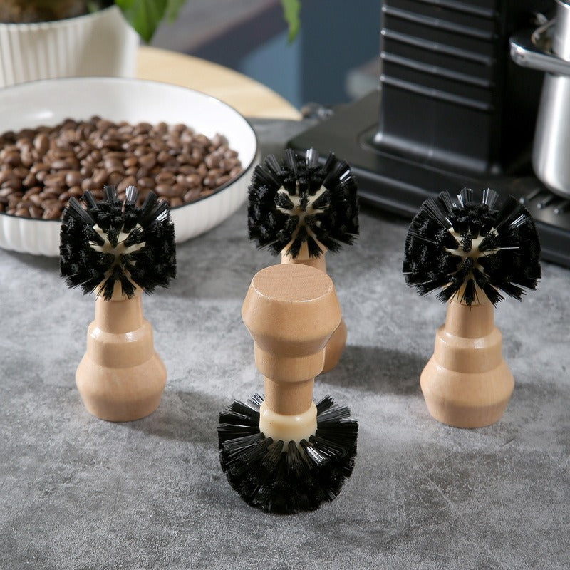 2pcs Coffee Machine Cleaning Brush Wooden Handle Nylon Bristles