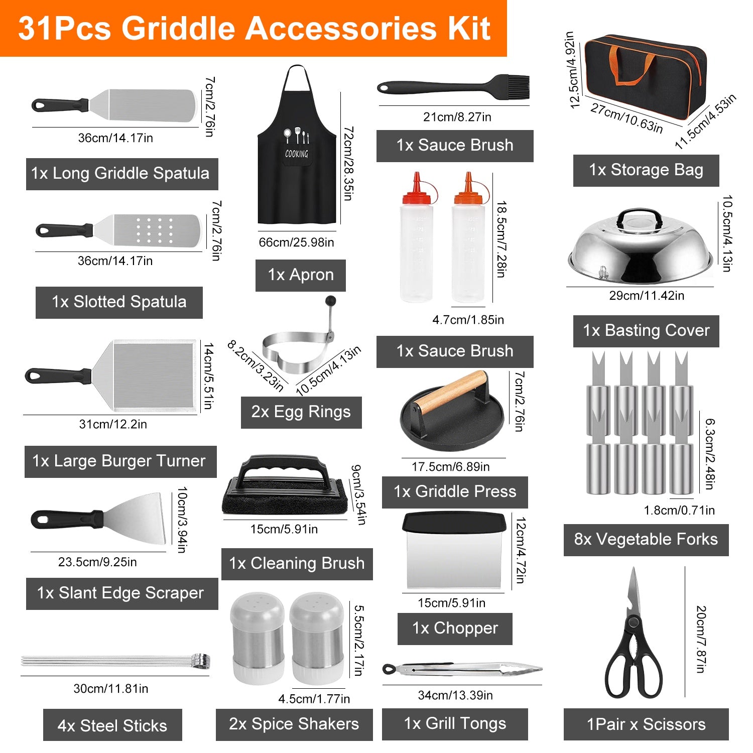 31PCS Griddle Accessories Kit Complete BBQ Grill Tool Set