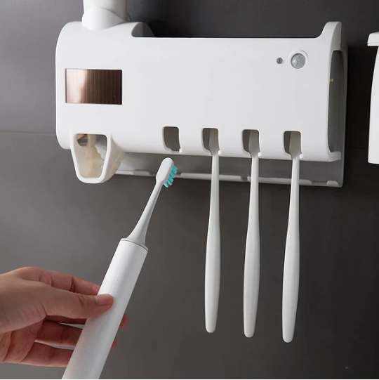 Smart UV Toothbrush Sterilizer Holder with 4 Slots & Dispenser