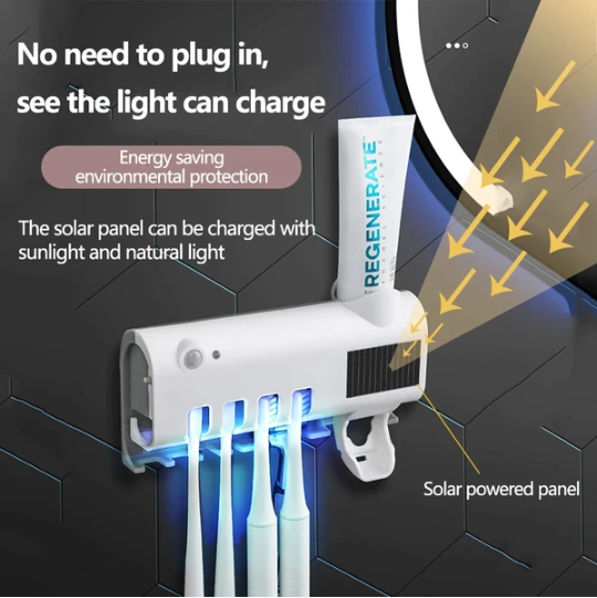 Smart UV Toothbrush Sterilizer Holder with 4 Slots & Dispenser