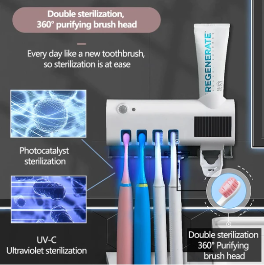 Smart UV Toothbrush Sterilizer Holder with 4 Slots & Dispenser