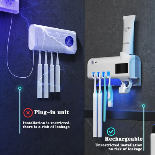 Smart UV Toothbrush Sterilizer Holder with 4 Slots & Dispenser