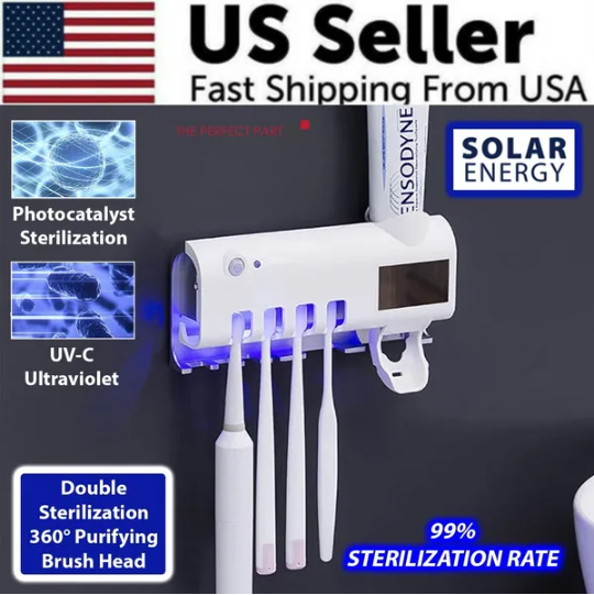 Smart UV Toothbrush Sterilizer Holder with 4 Slots & Dispenser