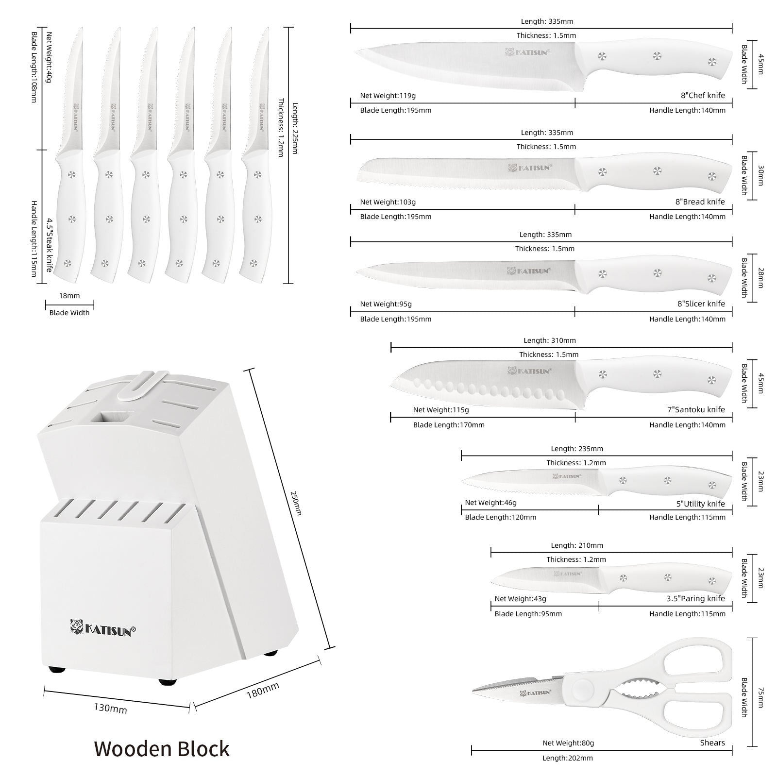 15 Piece Kitchen Knife Set with Wooden Block