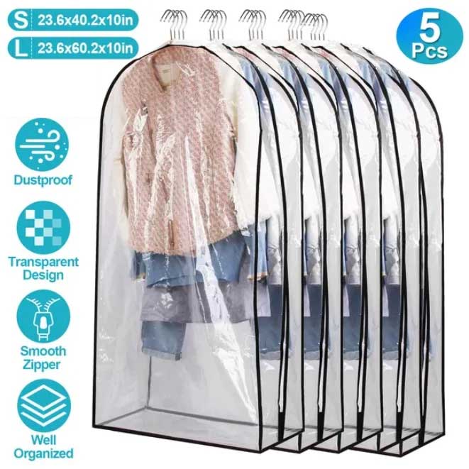 5-Piece Hanging Clothes Storage Bags Dustproof Waterproof Set