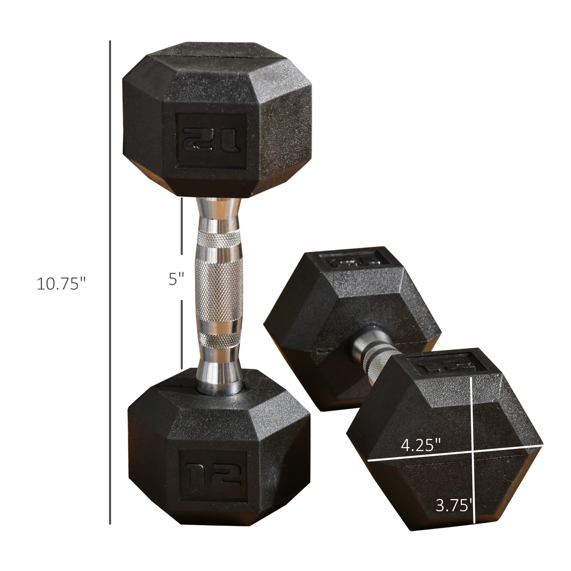 Hex Rubber Dumbbell Set No Roll Anti Slip Weights for Workout