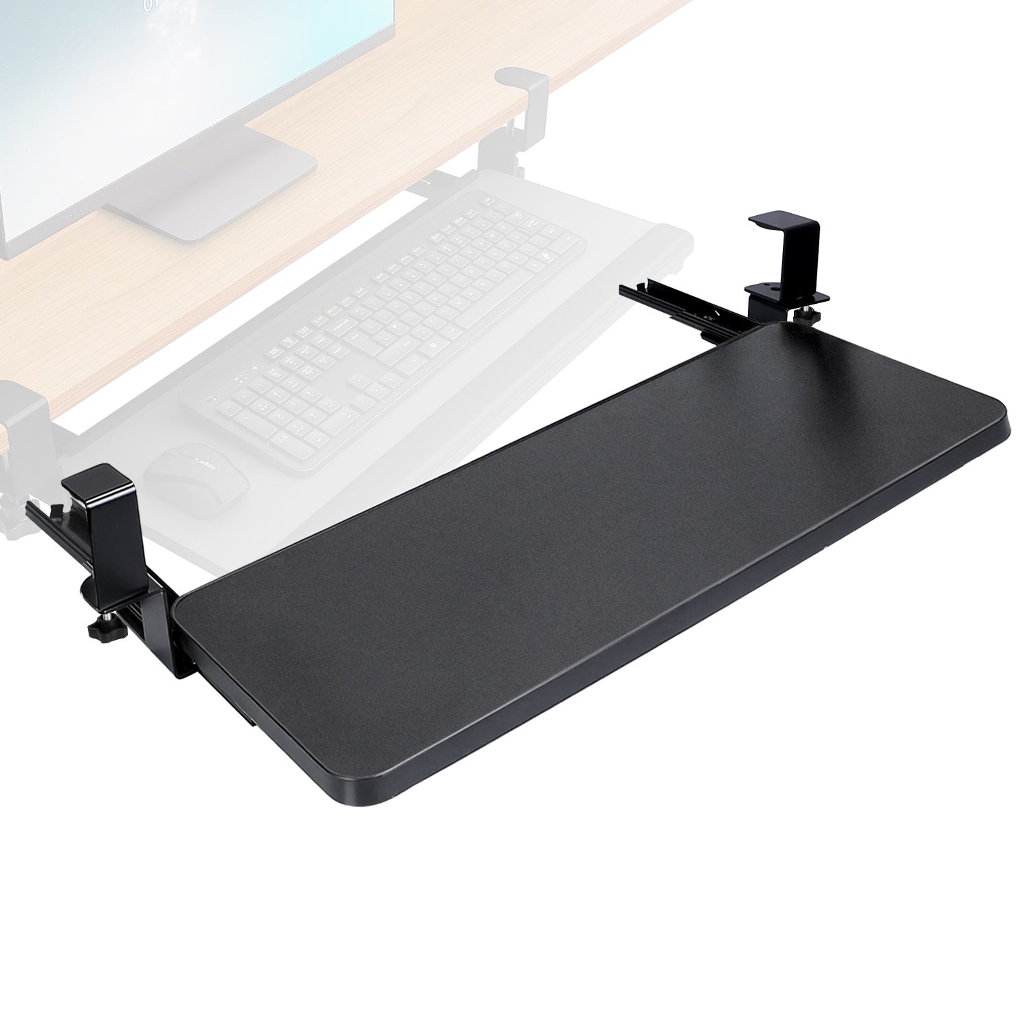 Under Desk Keyboard Tray Retractable Slide Out Drawer Clamp