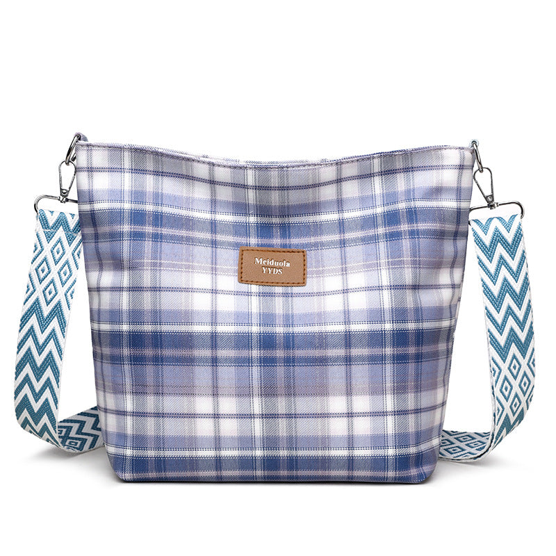 Women Large Capacity Contrast Check One Shoulder Commuter Messenger Bag