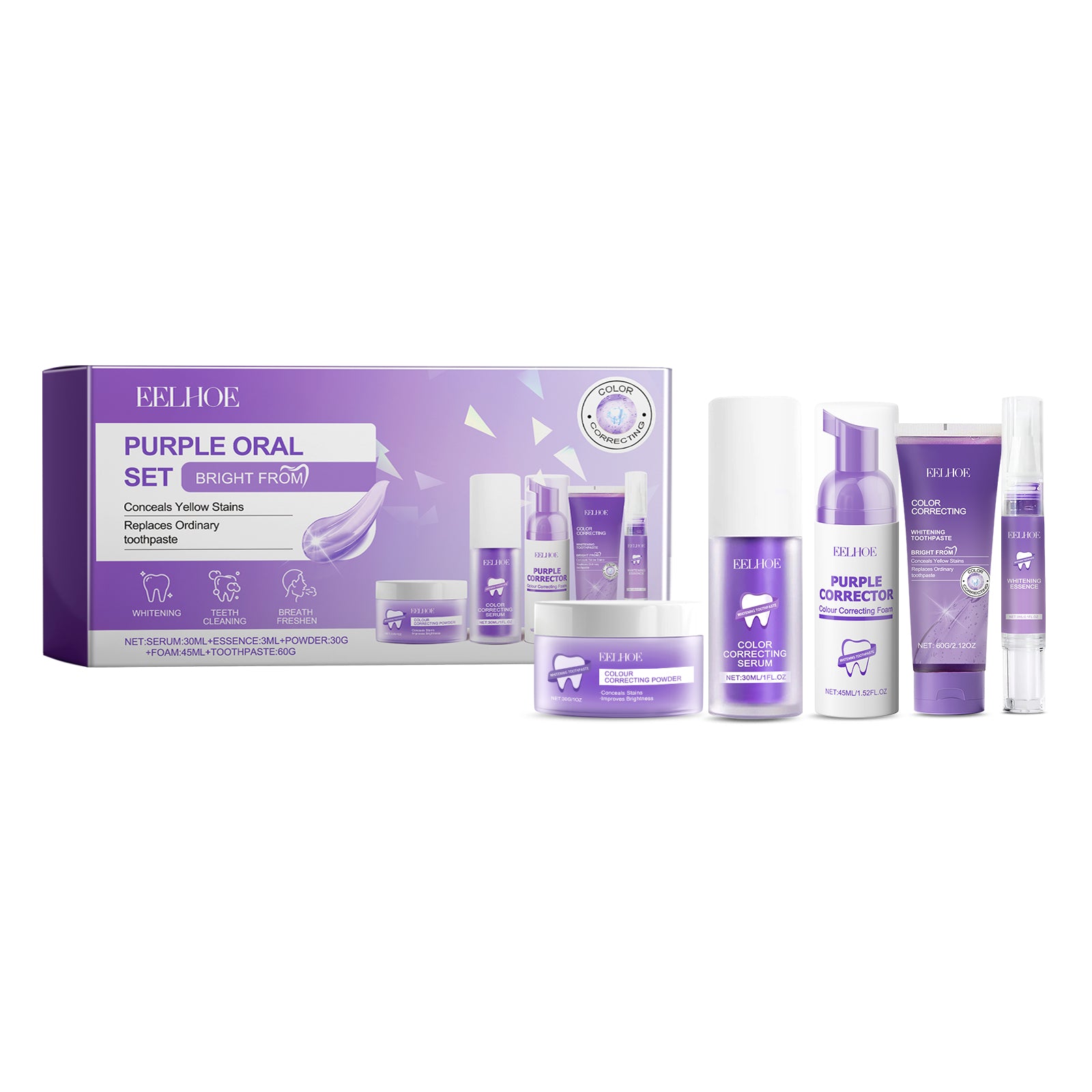 Advanced Purple Teeth Whitening Set for Stain Removal & Fresh Breath