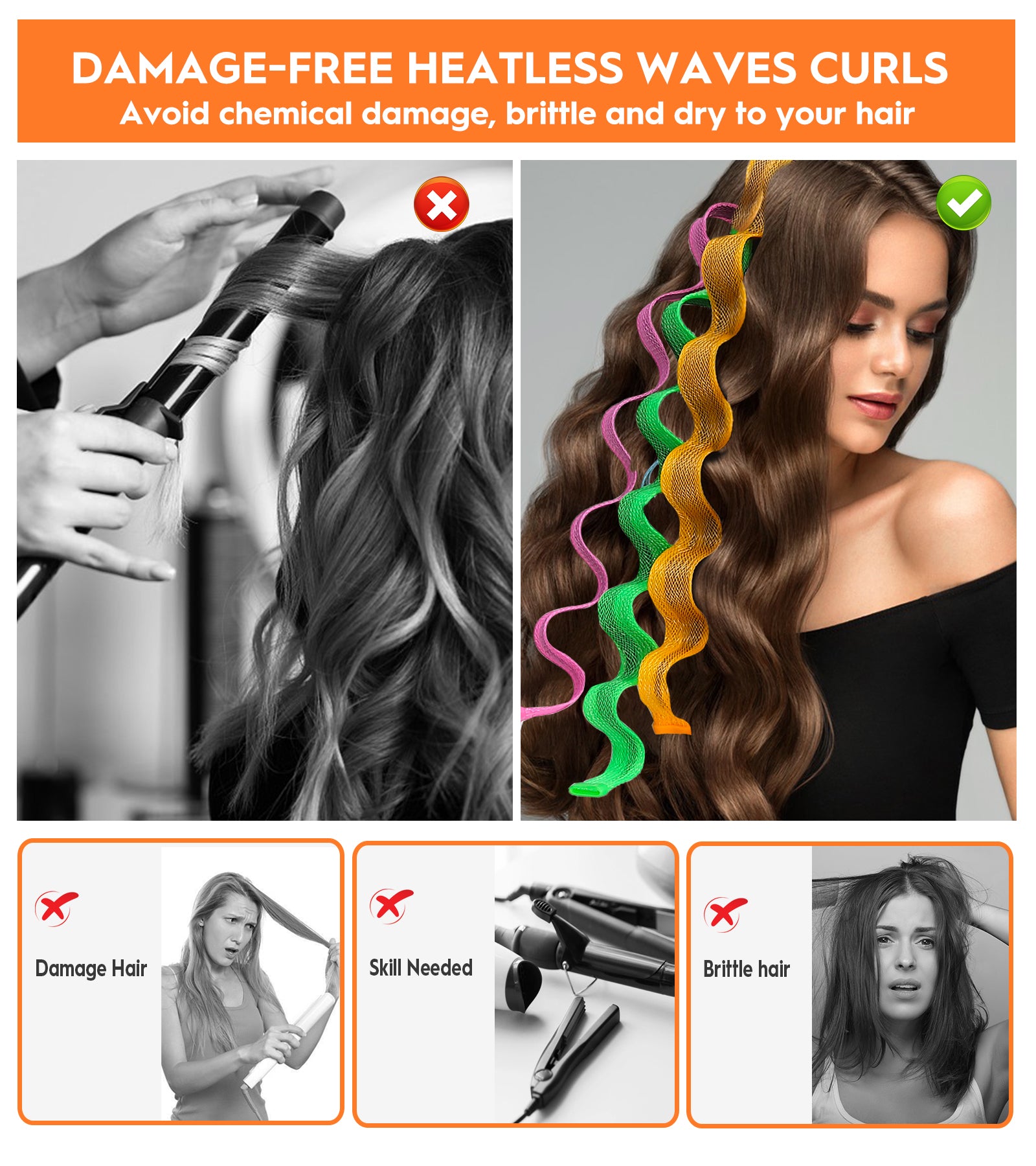 30 Pcs Heatless Hair Curlers Styling Kit