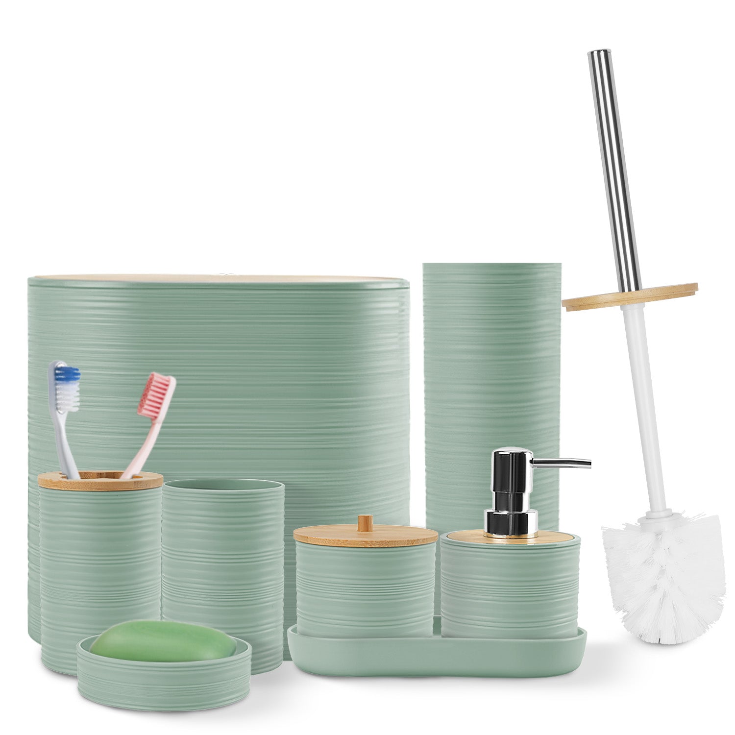 8 Piece Bathroom Accessories Set with Bamboo Lid & Organizer