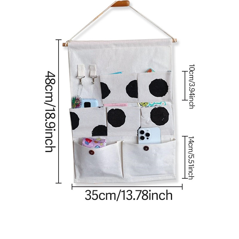 Seven Pocket Hanging Storage Bag Polka Dot Organizer