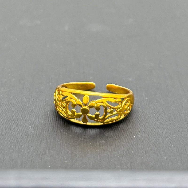 Luxury 24K Gold Flower Ring Adjustable Elegant Statement Band