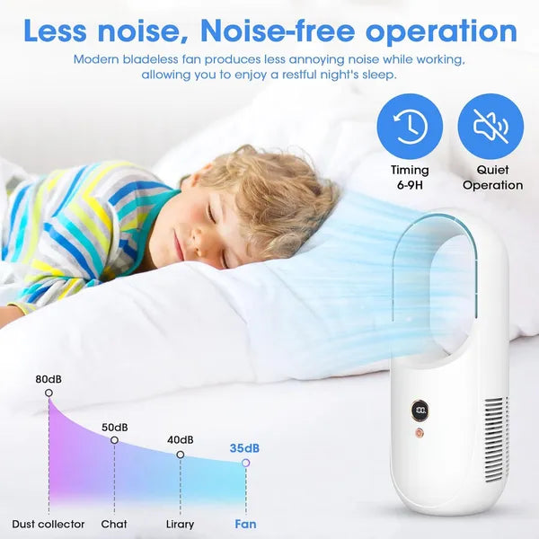 Portable Bladeless Desk Fan Rechargeable 6 Speed Quiet Cooling