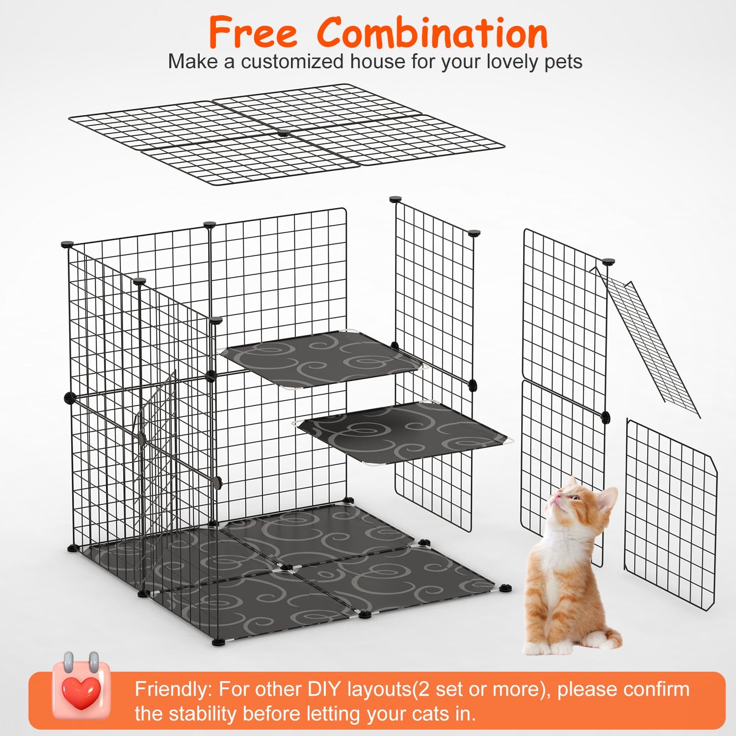 Premium 2 Tier Indoor Cat Cage Playpen with Ladder and Dual Doors