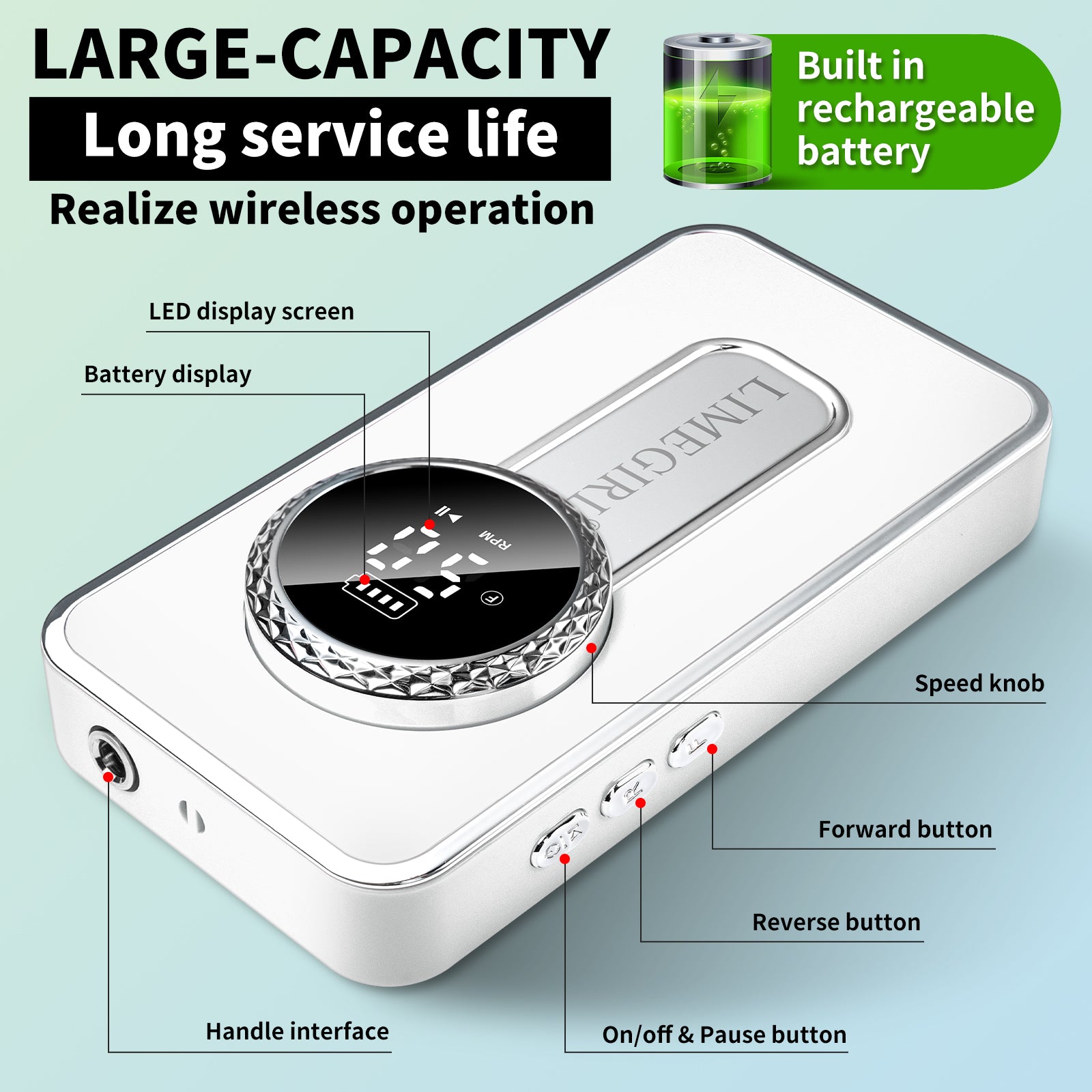 45000RPM Rechargeable Electric Nail Drill Machine with LCD Display