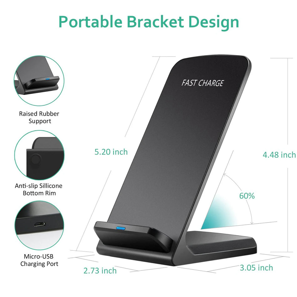 Qi Wireless Fast Charger Stand Dock for Galaxy and Smartphones