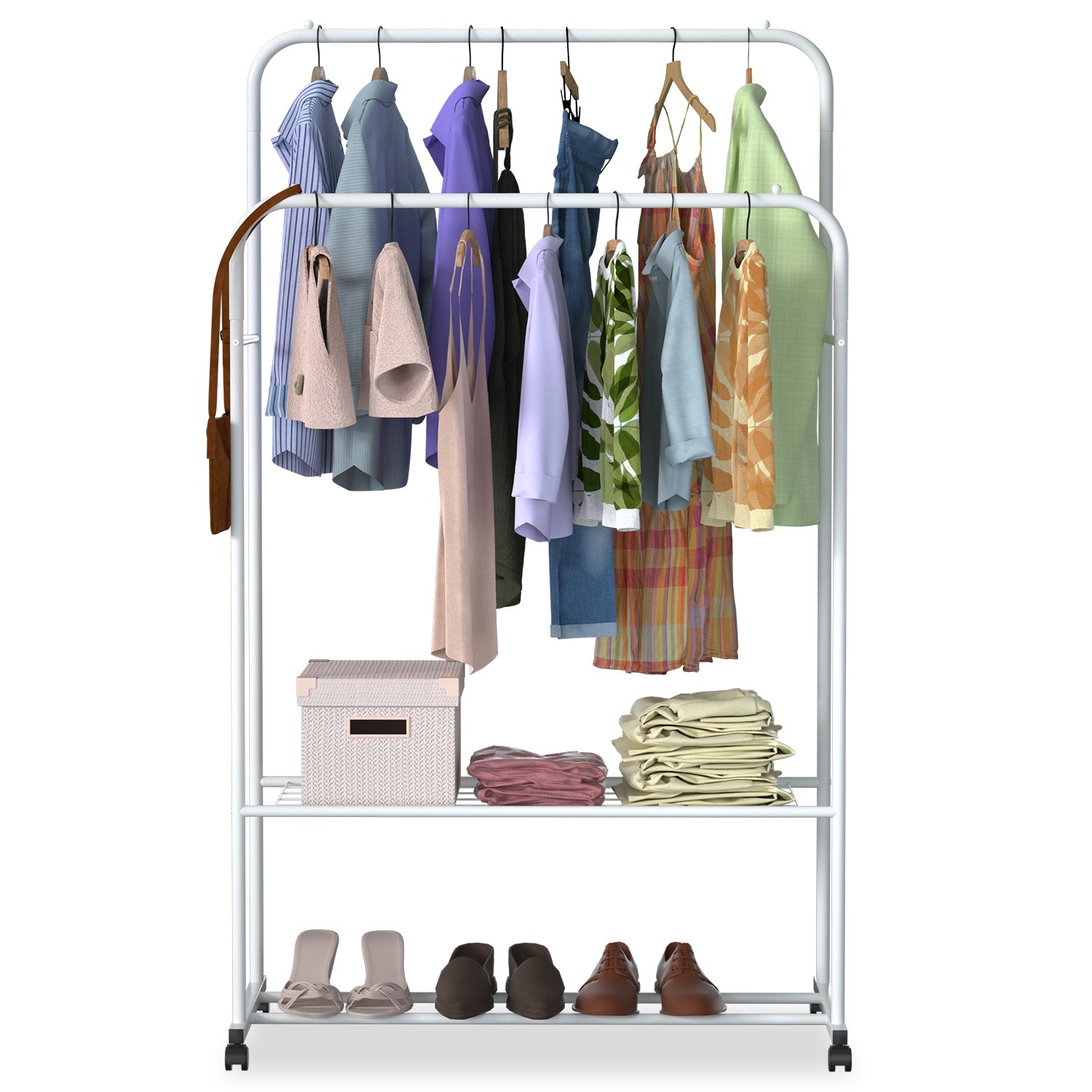 Heavy Duty Rolling Garment Rack with Shelf Clothes Organizer