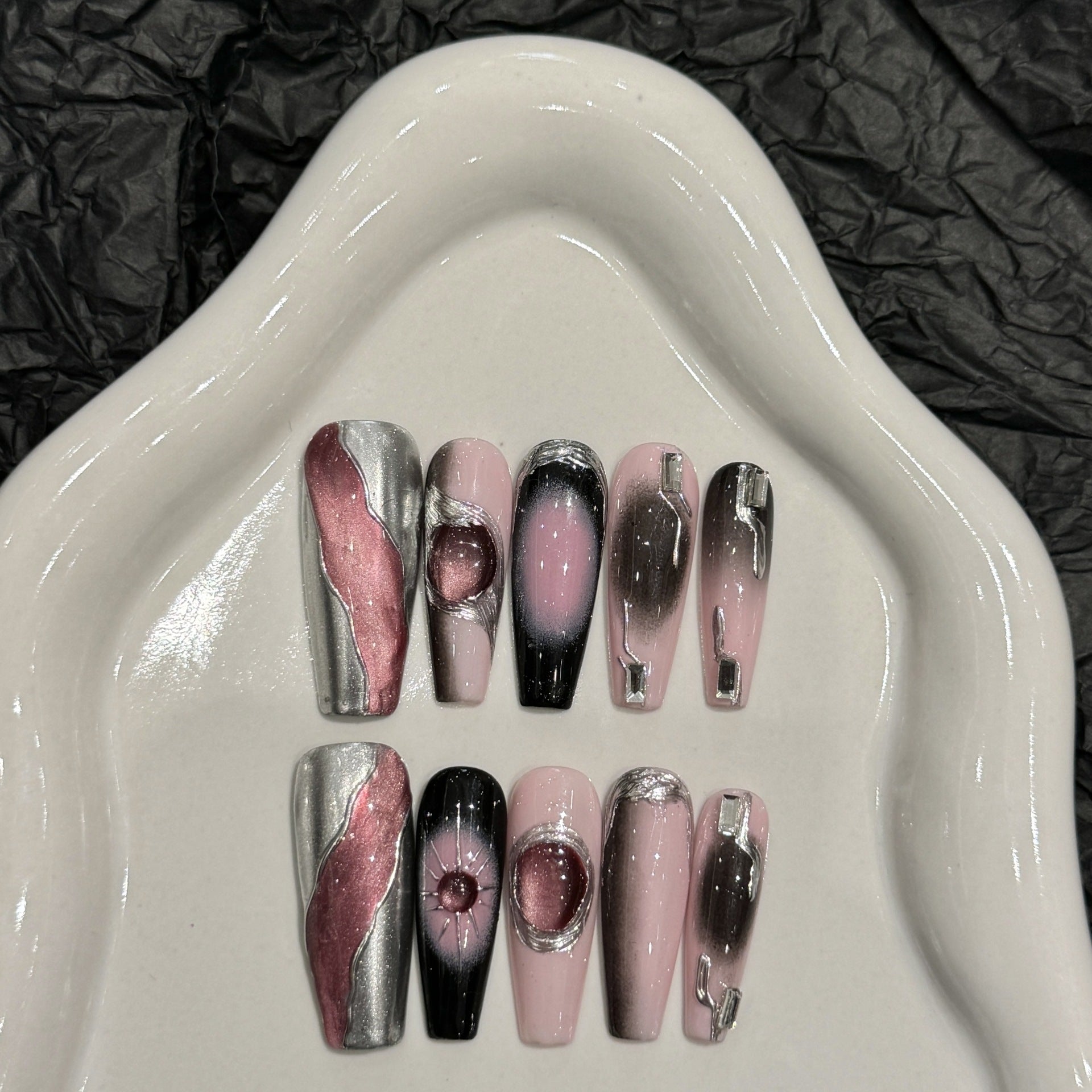 Y2K Black Cool Hot Girl Press On Nail Tips