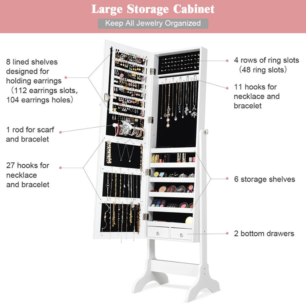 Luxury Lockable Mirrored Jewelry Cabinet Organizer Storage