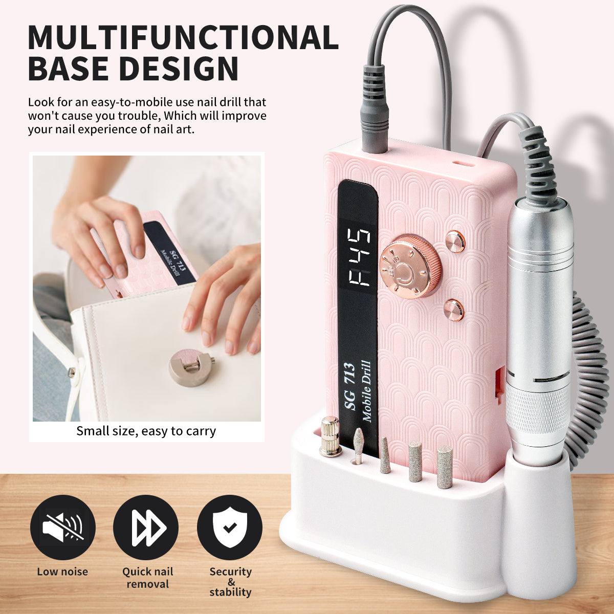 45000RPM Portable Rechargeable Electric Nail Drill Kit