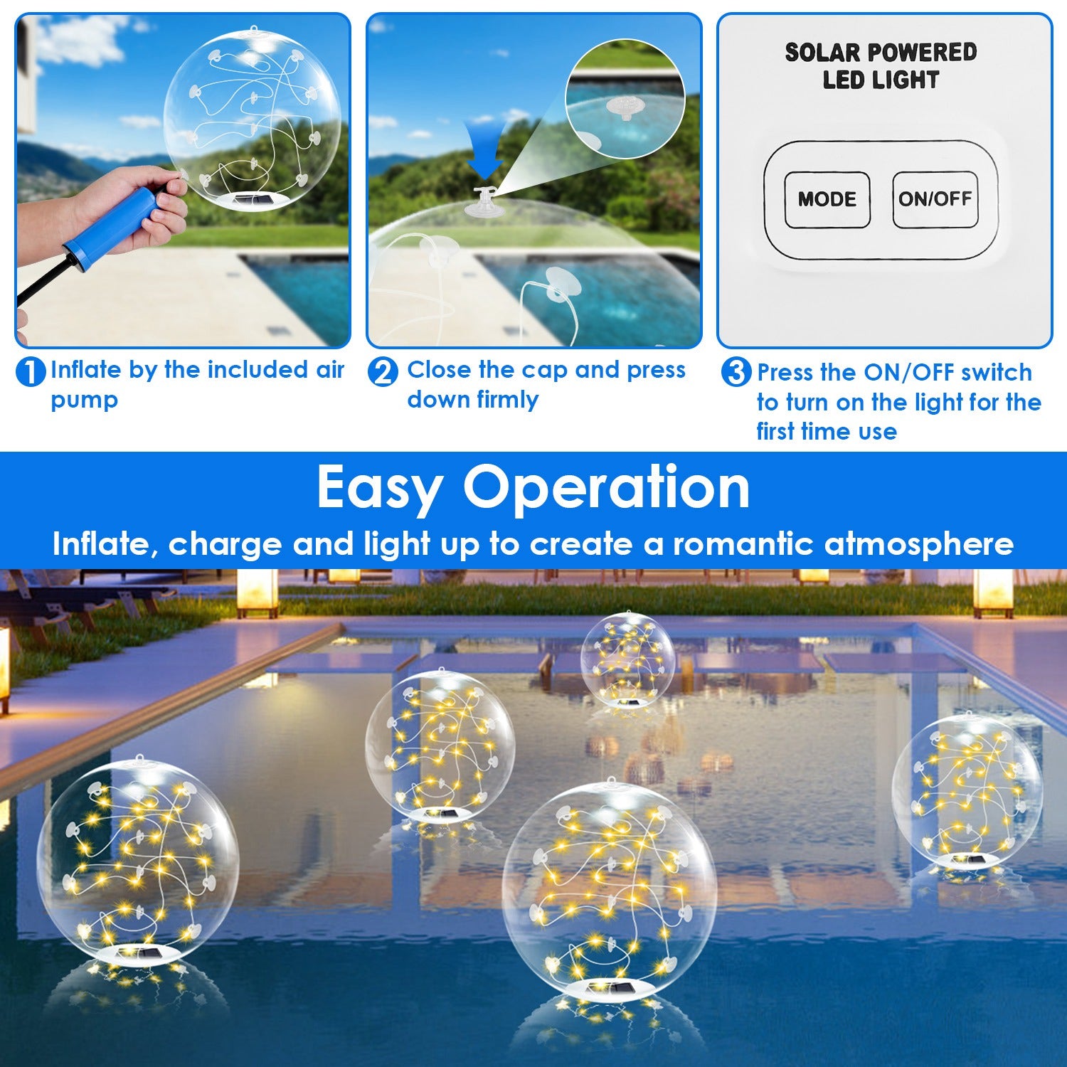 Floating Solar Pool Lights Remote Control Waterproof LED Balls