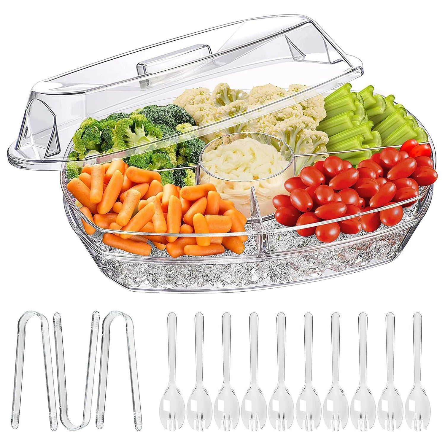 Chilled Serving Tray with Lid & Ice Base – 4 Compartments Set