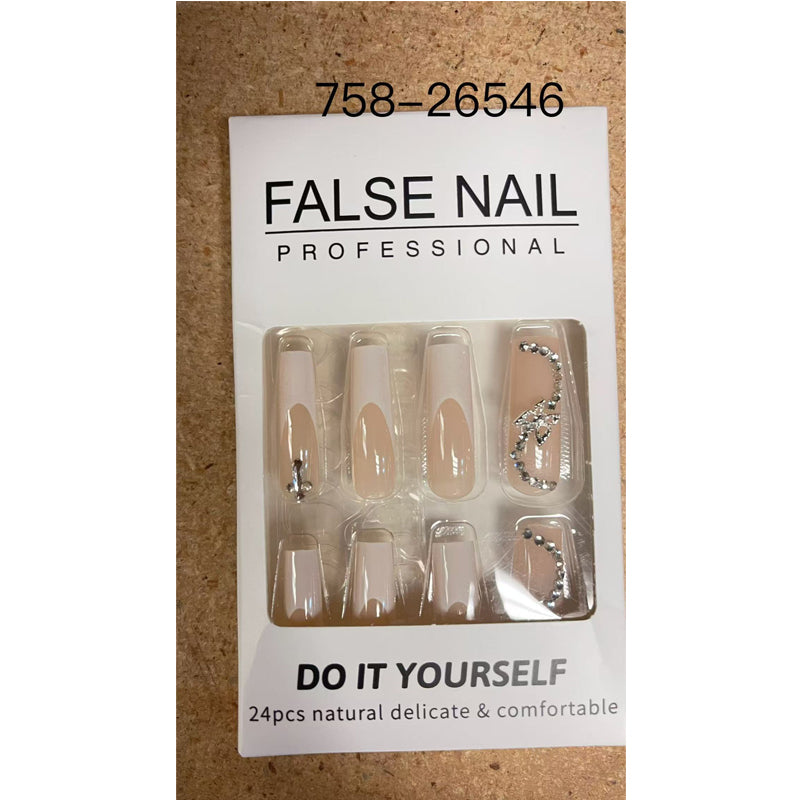 24 PCS White Flower Butterfly Long Fake Nails