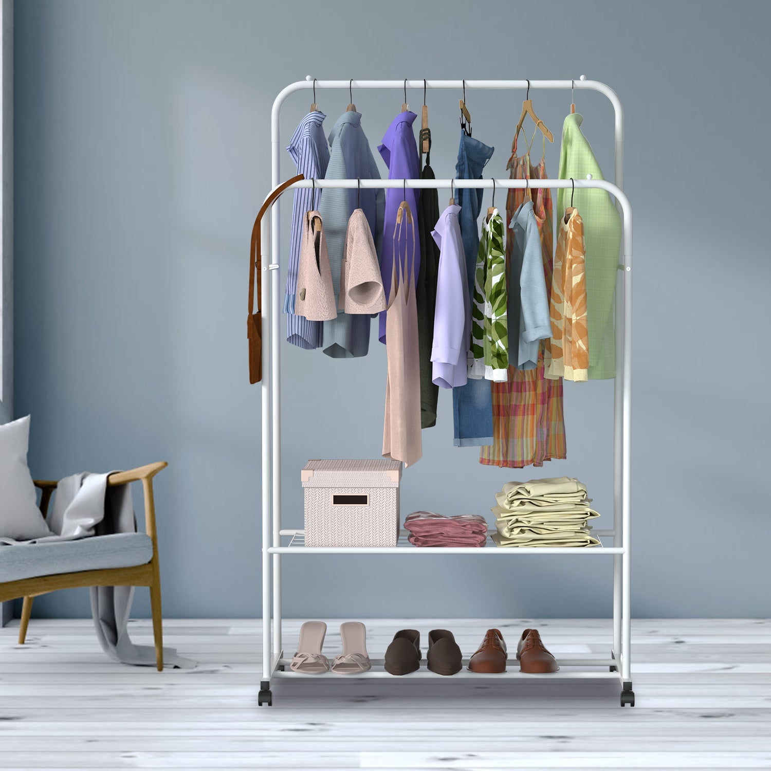 Heavy Duty Rolling Garment Rack with Shelf Clothes Organizer