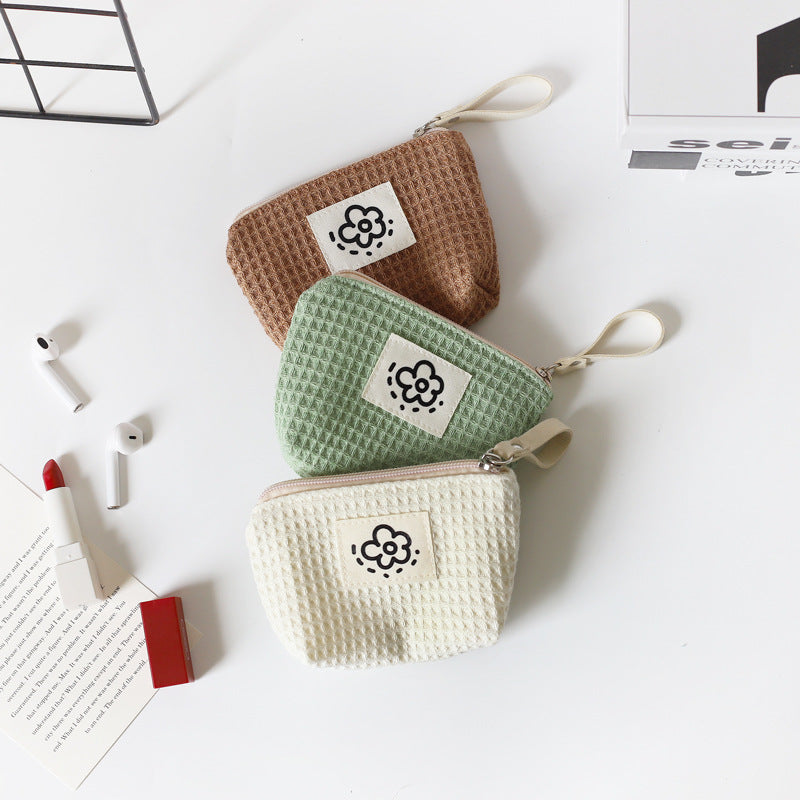 Women Cute Simple Waffle Storage Bag Cosmetic Organizer Pouch for Daily Use