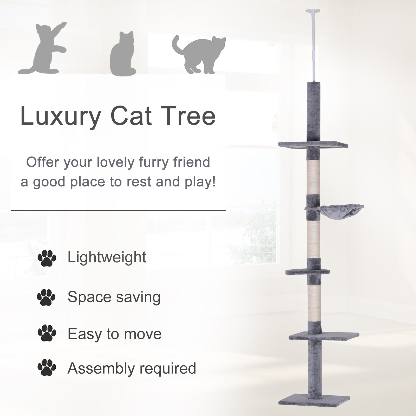 Premium Adjustable Floor to Ceiling Cat Tree with Hammock