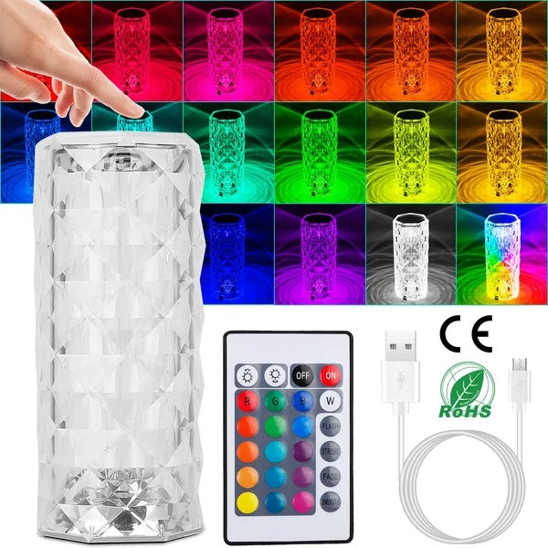 Crystal Diamond Rose Table Lamp Dimmable Touch Remote LED Light