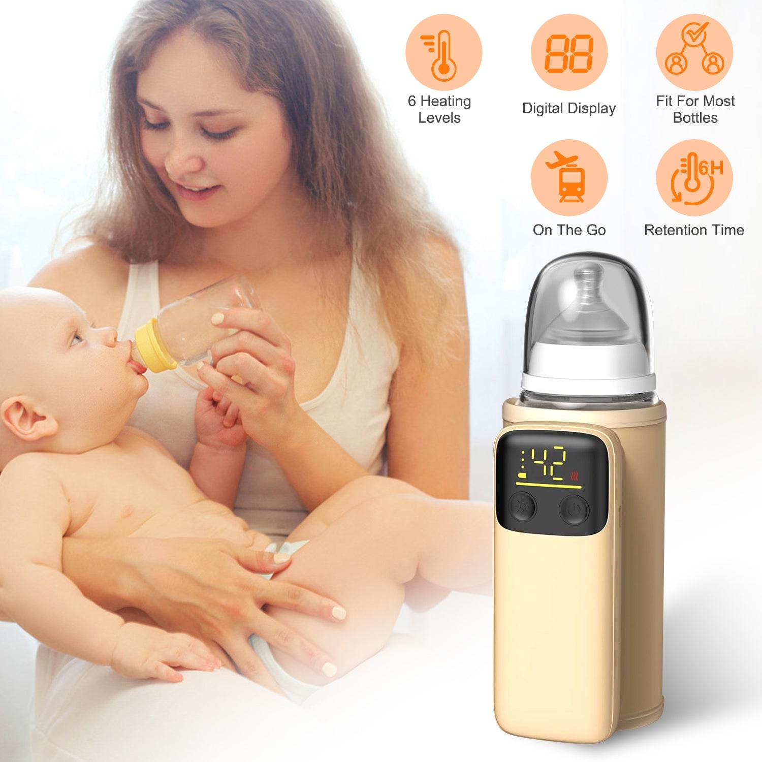 Portable Baby Bottle Warmer USB Rechargeable 6 Temperature