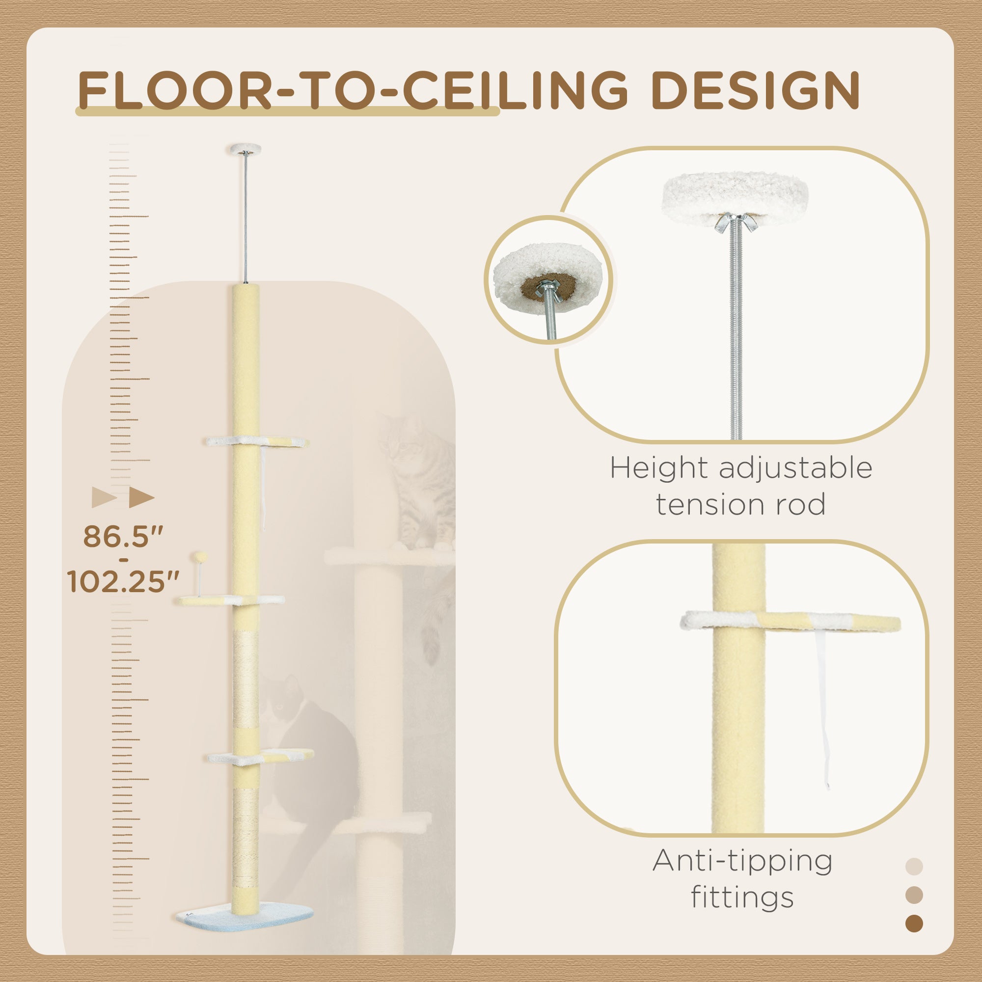 Premium 4 Tier Floor to Ceiling Cat Tree Adjustable Indoor Tower