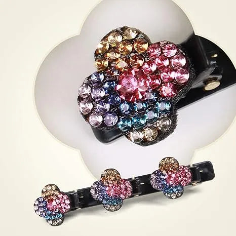 Luxury Crystal Clover Hair Clip Rhinestone Braided Barrette