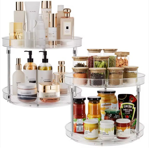 2 Pack Double Layer Rotating Spice Rack Turntable Organizer Set