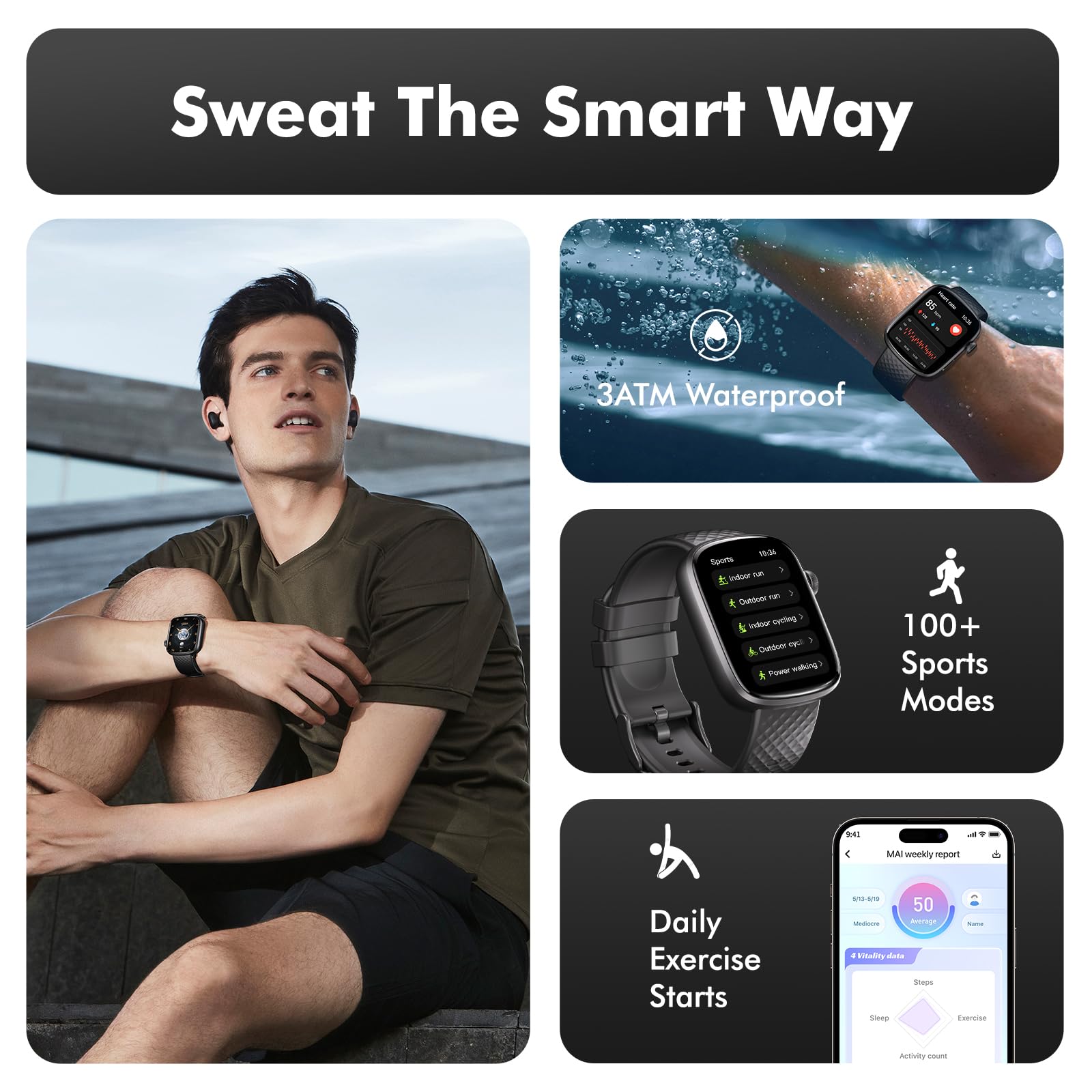 Bluetooth Smart Watch 1.95 HD Heart Rate Sleep Fitness Tracker IP68