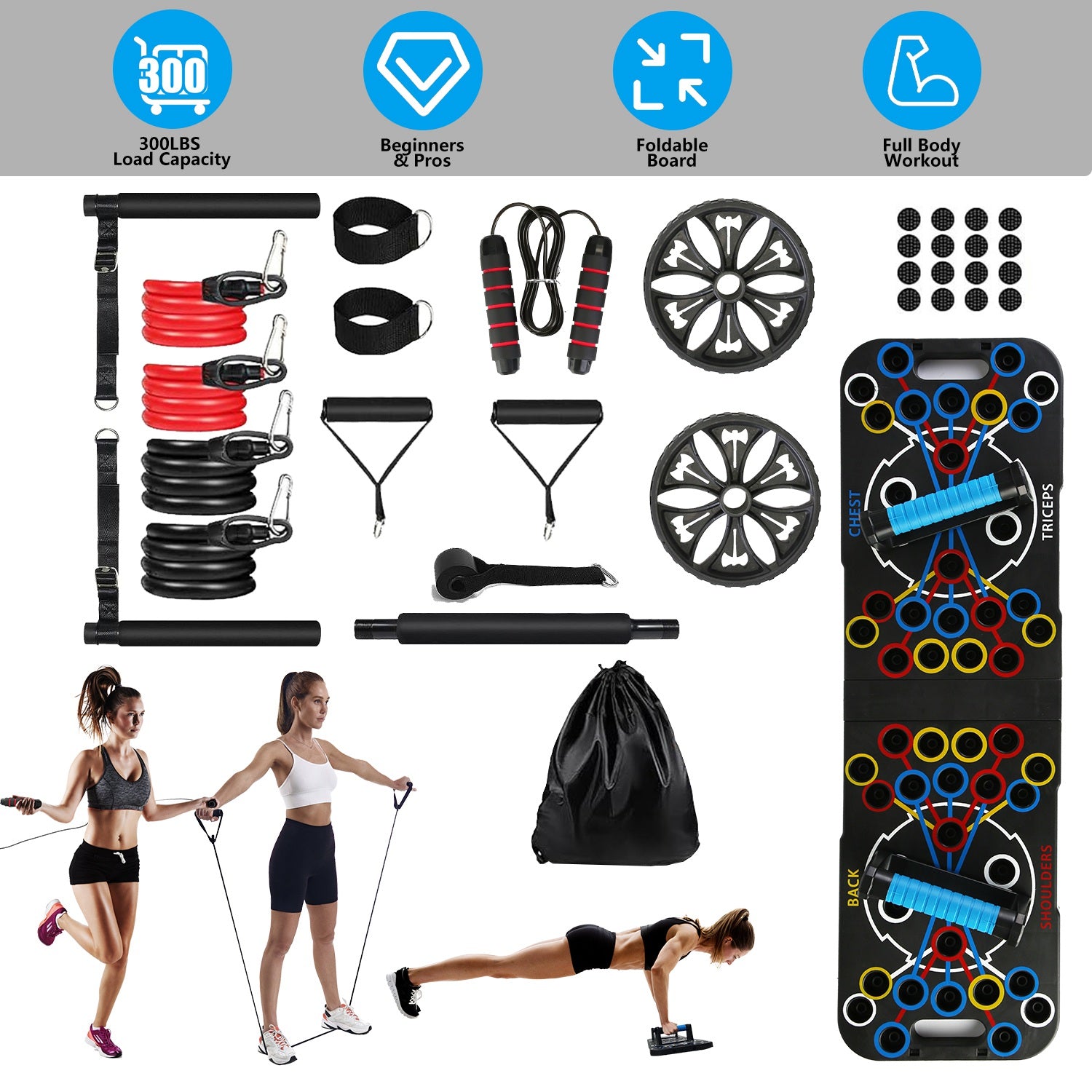 Push Up Board Home Gym Equipment & 15 Fitness Accessories for Full Body Workout