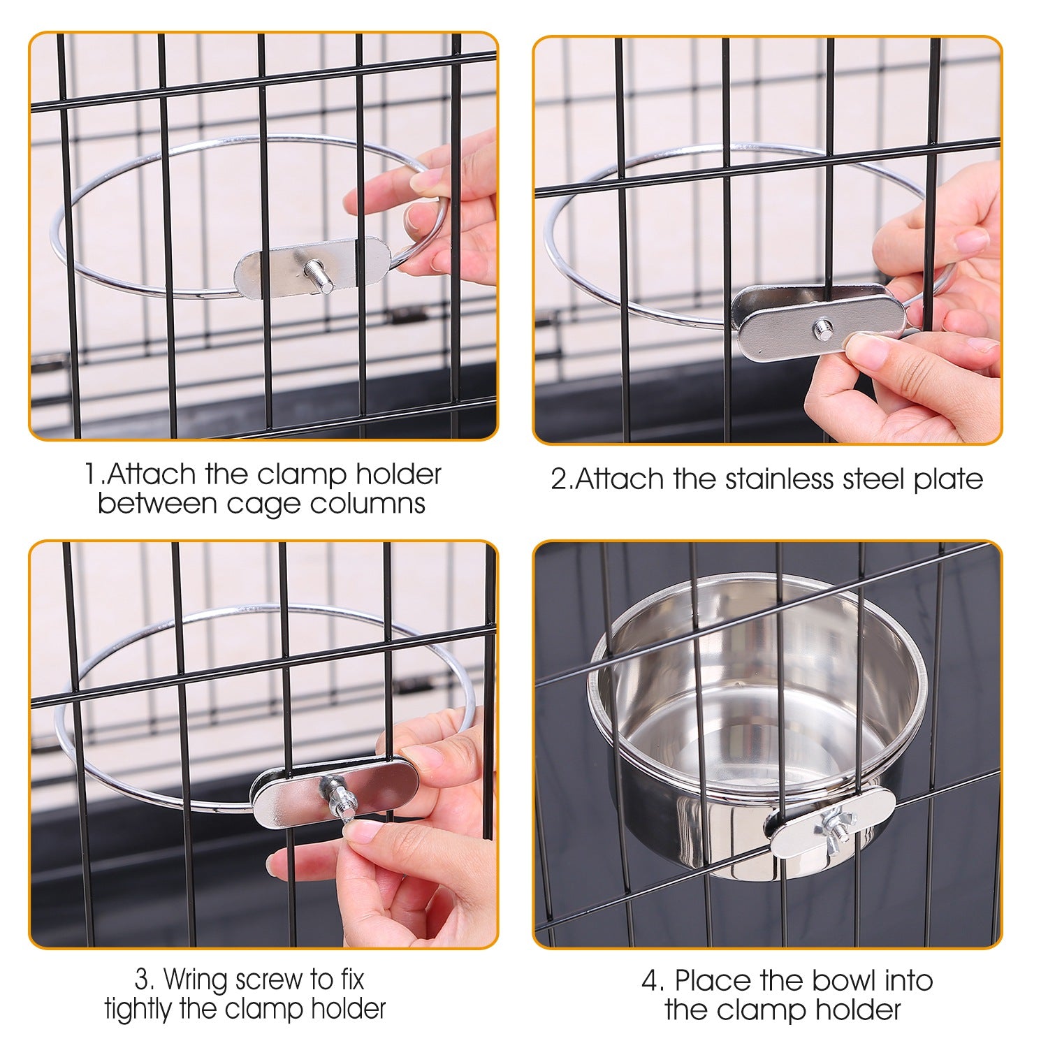 Stainless Steel Hanging Dog Bowl with Clamp Detachable Design