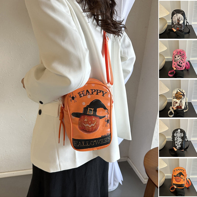 Halloween Graffiti Crossbody Phone Bag Pumpkin Ghost Bat Cartoon Mini Bag