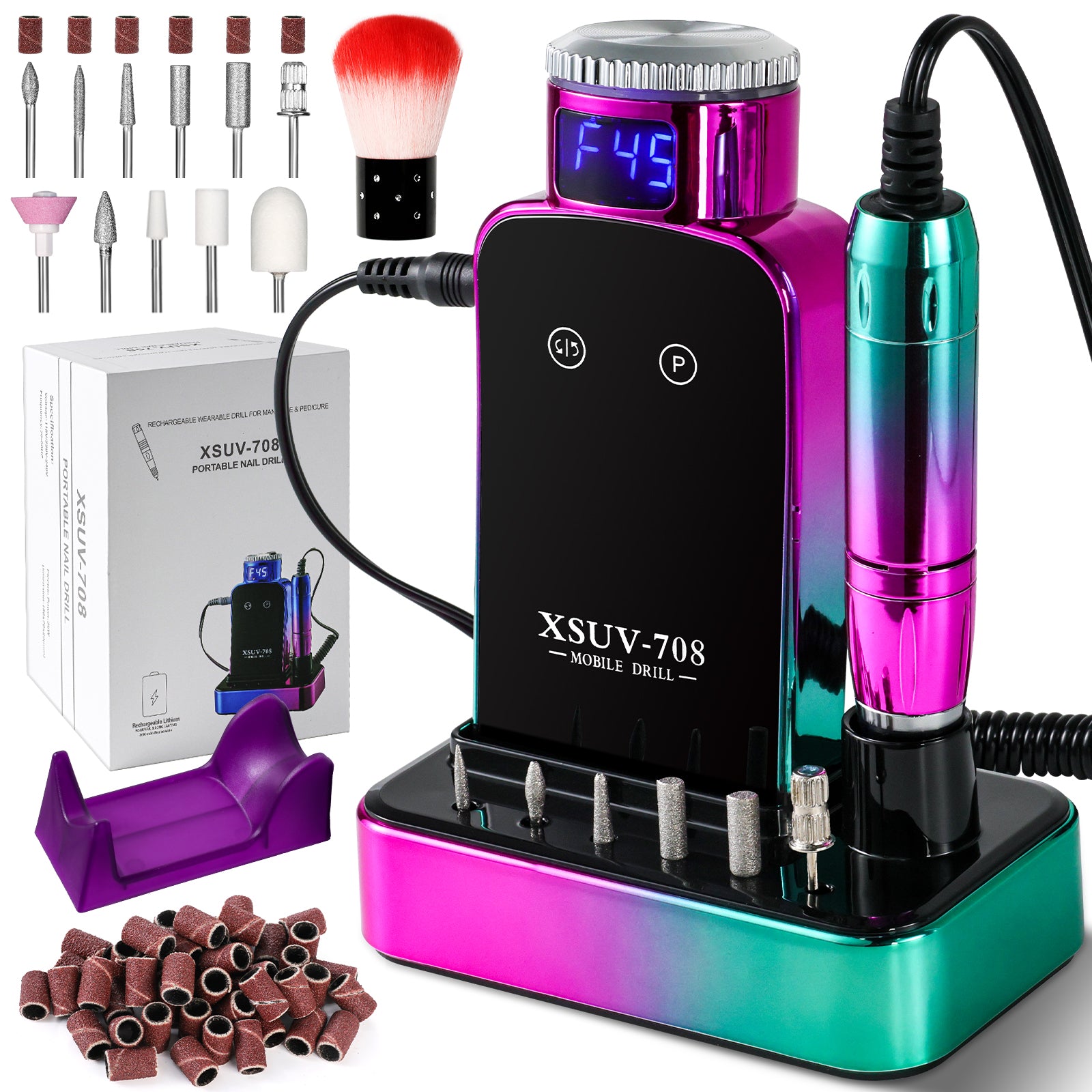 45000RPM Cordless Electric Nail Drill with 12 Bits and LCD Display