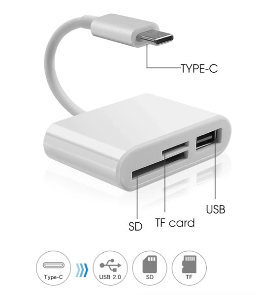 USB-C 3-in-1 Hub Adapter with SD Card Reader for MacBook & Laptop