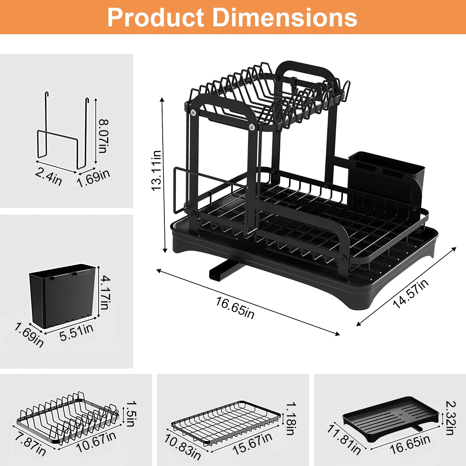 2 Tier Dish Drying Rack with Drainage Tray
